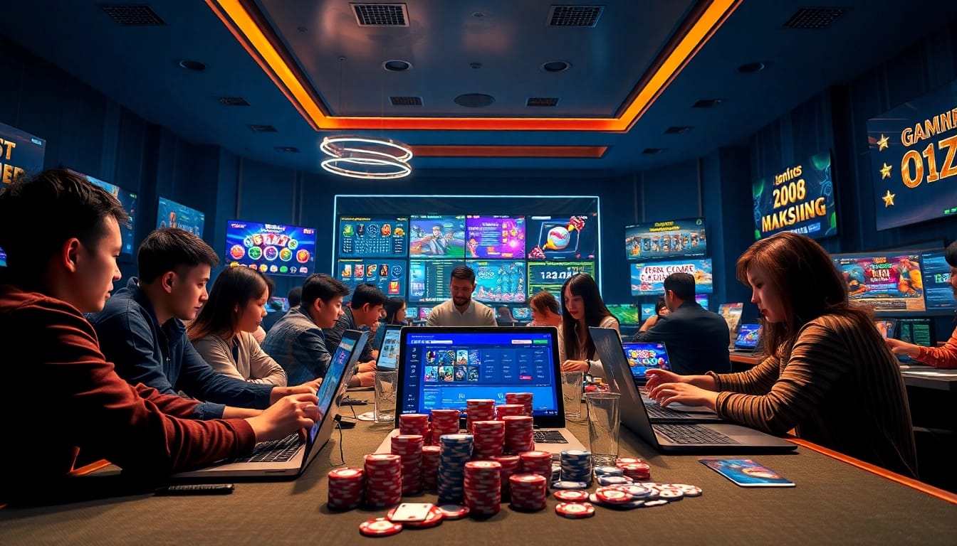 Engaging players exploring the thrilling online gambling experience at hello88win.live with vibrant colors.