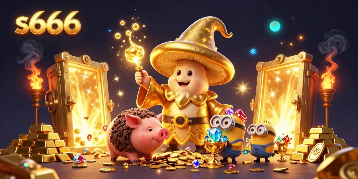 Experience thrilling gold winnings with s666 in a vibrant 3D casino scene filled with treasure.
