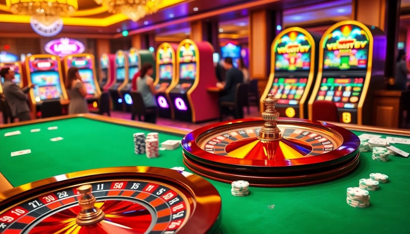 Enjoy the thrilling atmosphere of max88 fun at the vibrant poker table with spinning roulette and colorful chips.