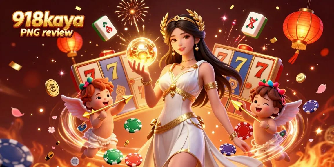 Engage with the 918kaya PNG review showcasing vibrant casino elements and characters in action.