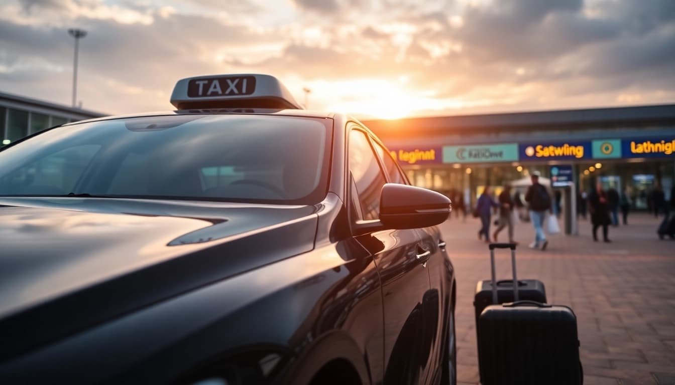 Book a Gatwick taxi service with a sleek black car ready for travelers.