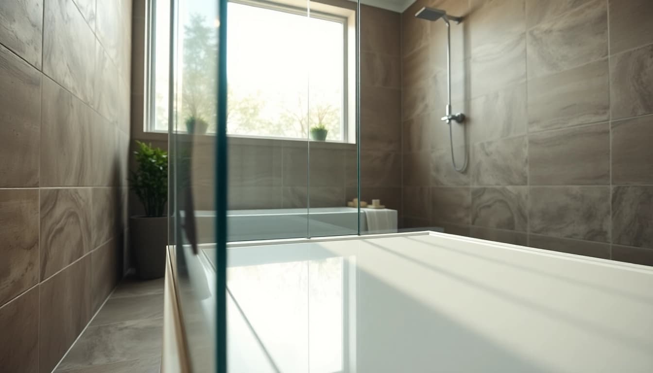 Experience a luxurious wet room shower with elegant design and natural light.