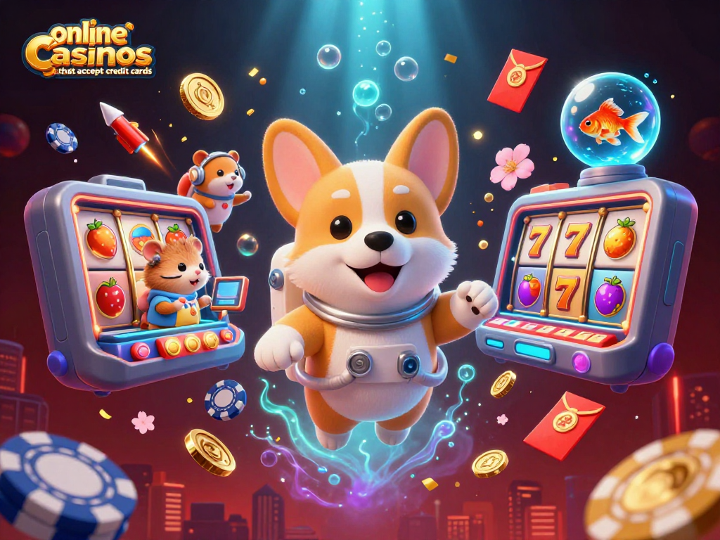 Experience the fun of online casinos that accept credit cards with this vibrant 3D casino scene.