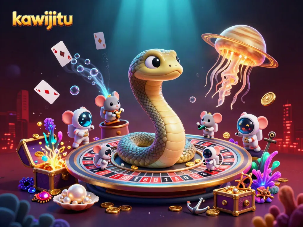Engage in the exhilarating action of kawijitu, placed amid vibrant casino elements and cosmic characters.