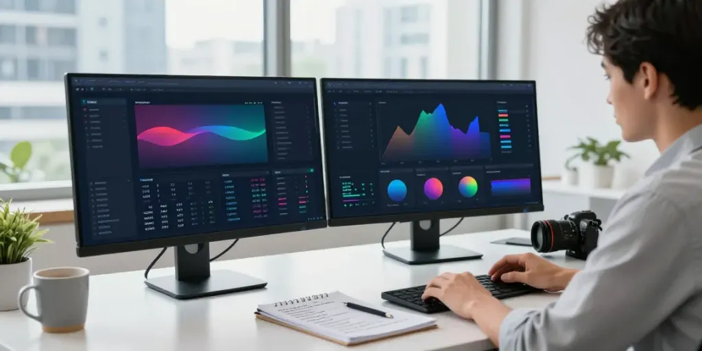 Professional analyzing instant indexing strategies in a bright office environment.