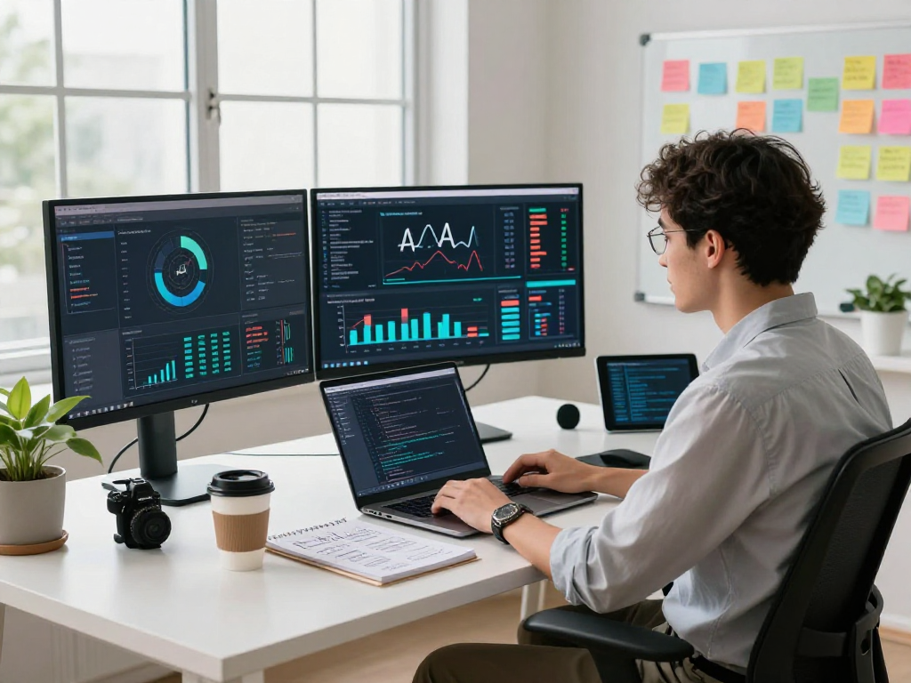 Data analyst in a modern workspace utilizing juicy AI analytics tools for innovative projects.