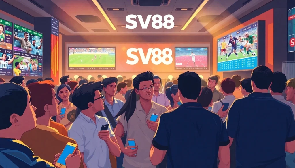 Engaged bettors experience excitement at Nhà Cái SV88's betting lounge, highlighting modern sports gambling.