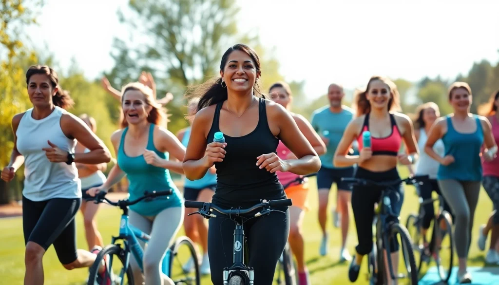 Captivating scene of diverse individuals experiencing weight loss through joyful fitness activities.
