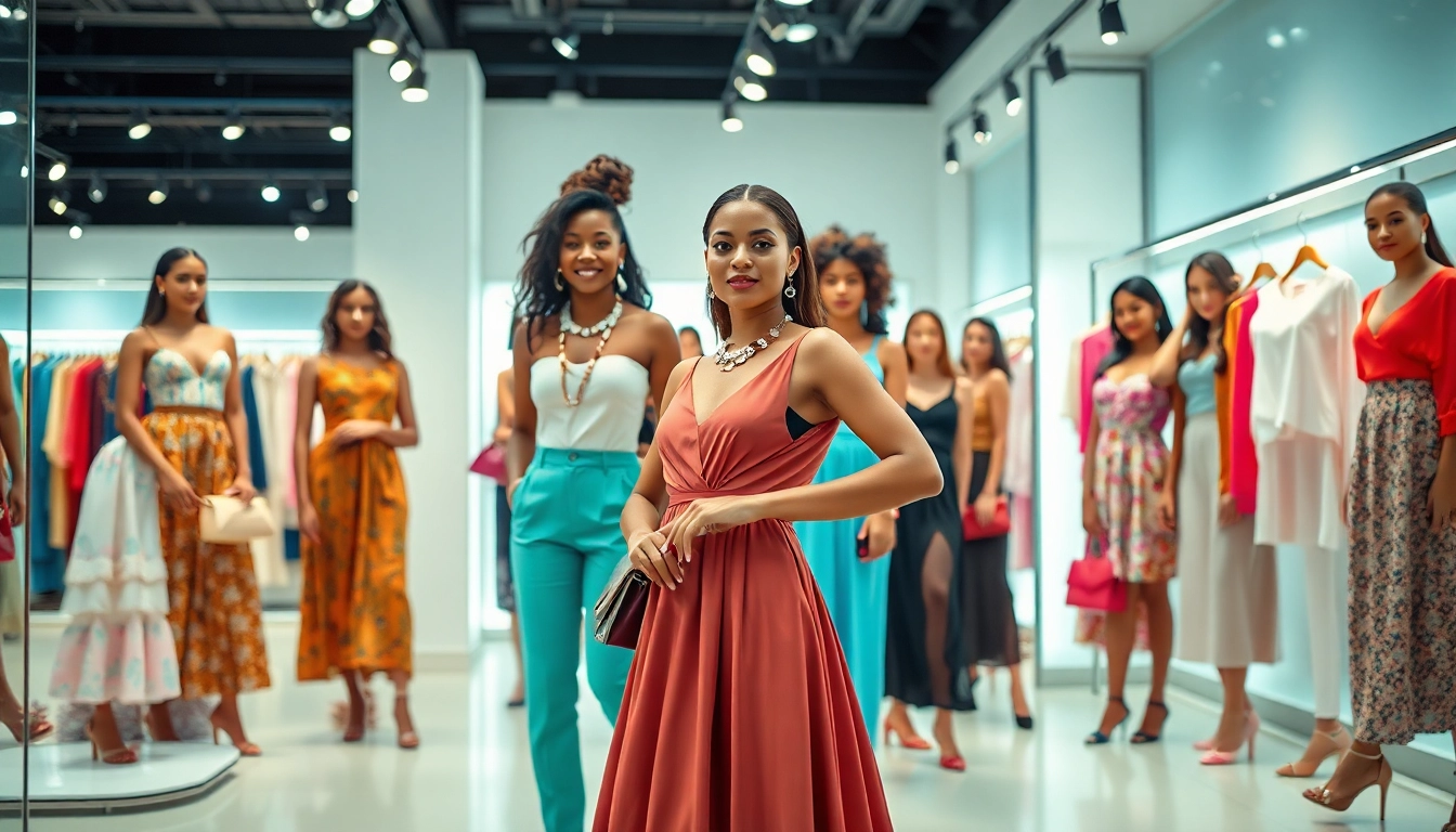 Diverse women exuding confidence in trendy Women Fashion styles at a boutique.
