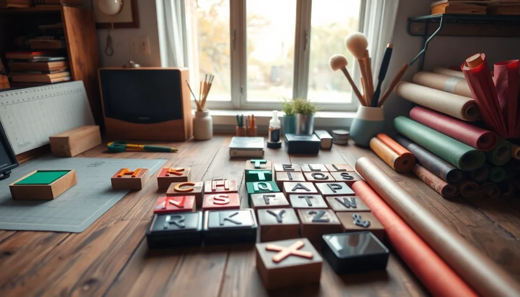 Create beautiful designs with cheap large letter stamps on a crafted desk.