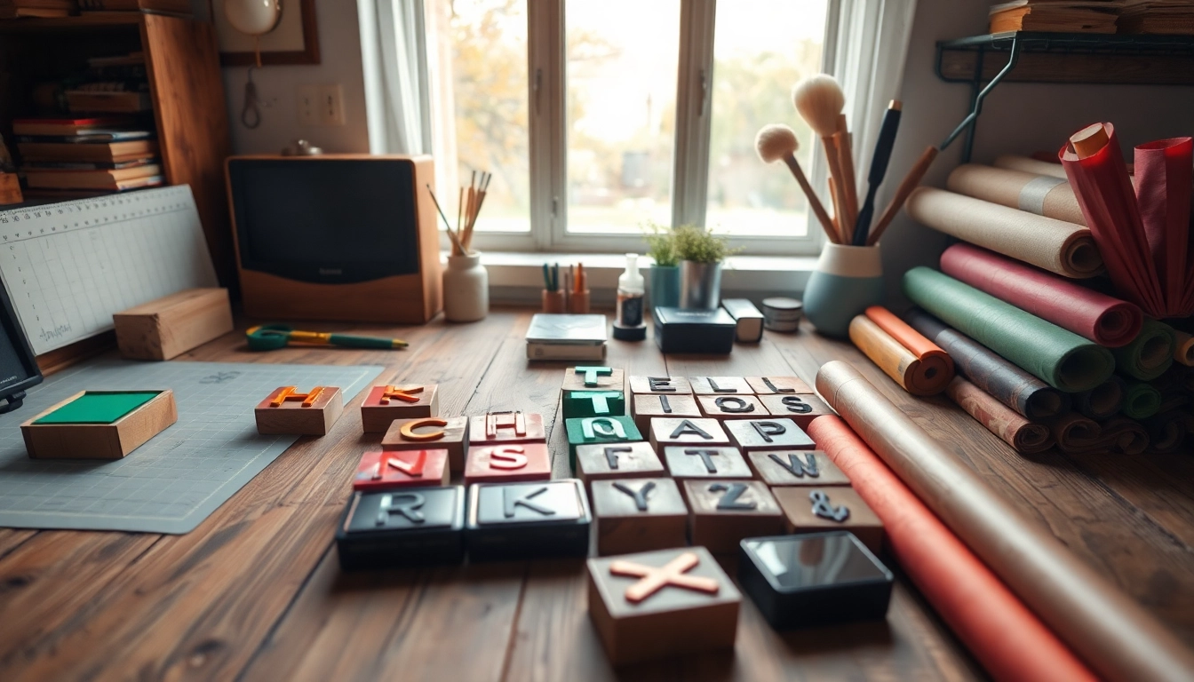 Create beautiful designs with cheap large letter stamps on a crafted desk.