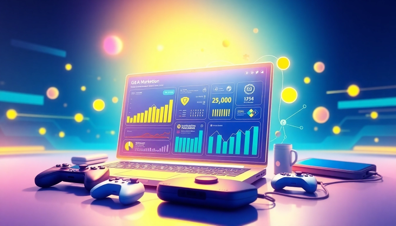 Engaging illustration of gamification marketing elements in a vibrant setting.