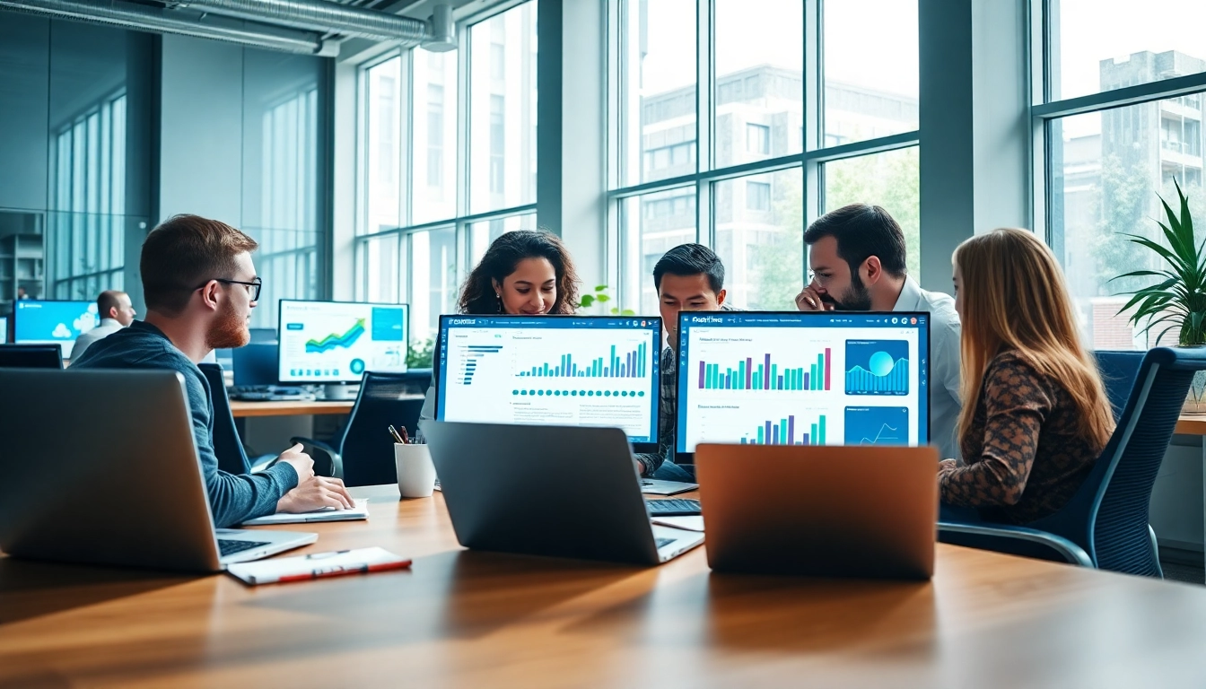 Professional team discussing Logo destek solutions in a modern office.