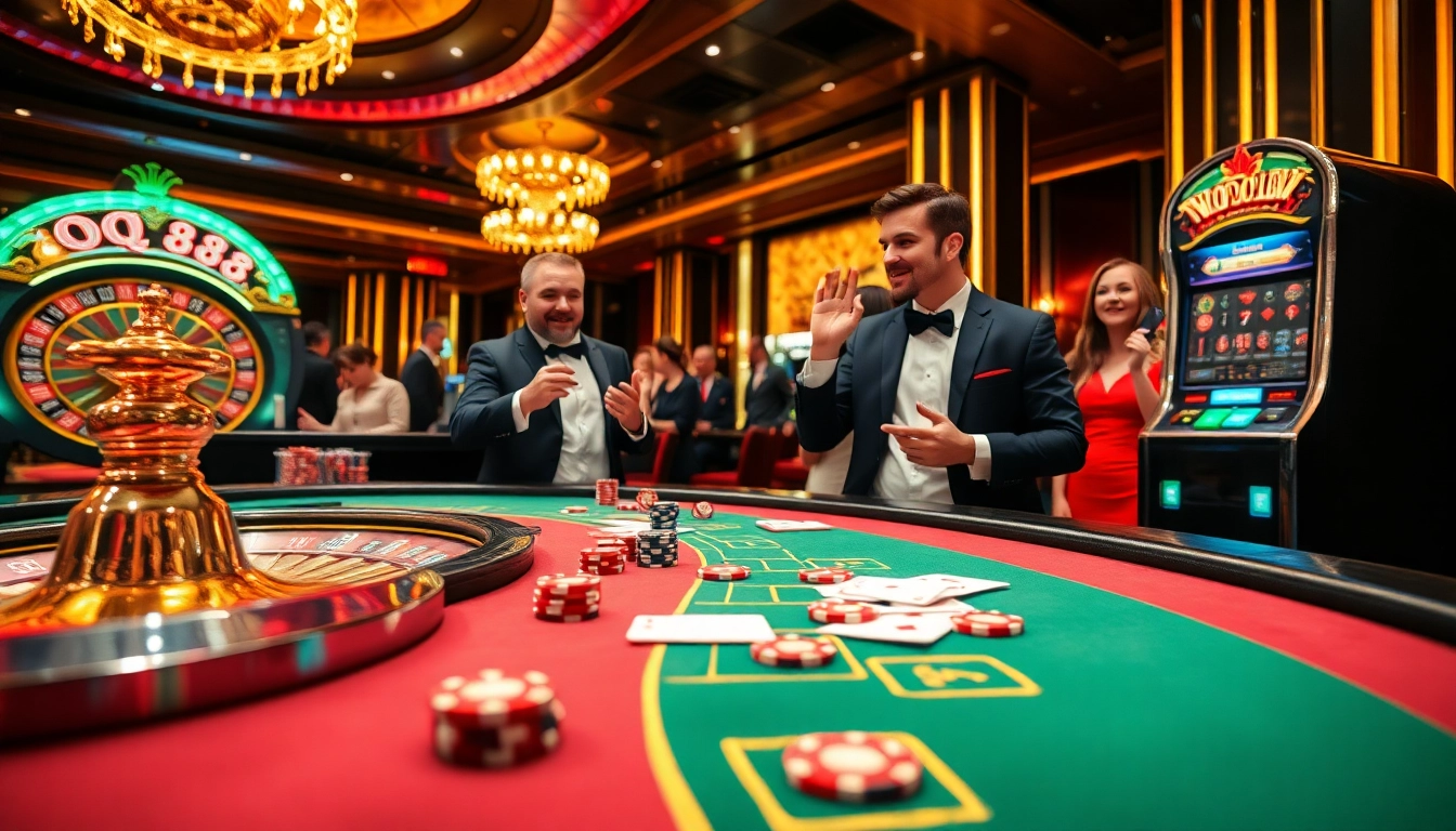 Players enjoying an exciting QQ 88 gambling experience at a luxurious casino table.