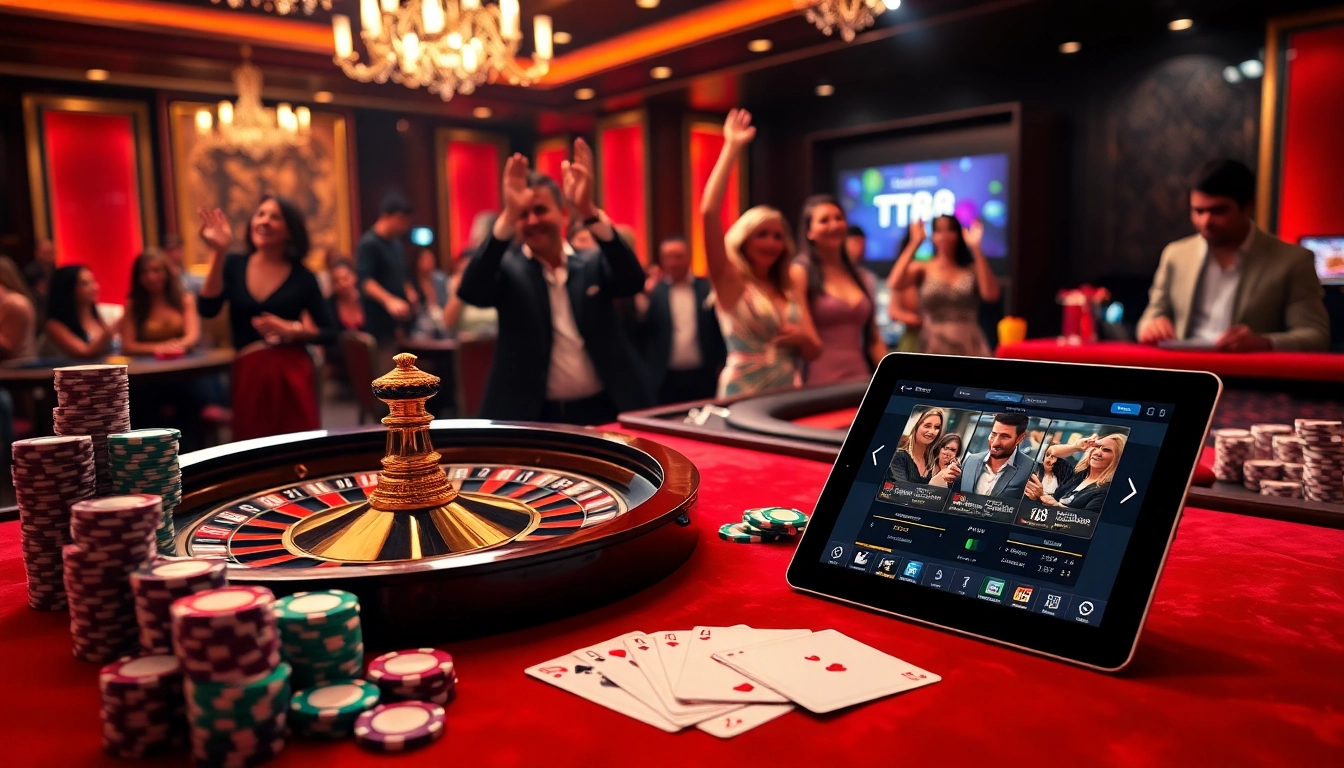 Engaging casino scene with TT88 roulette wheel, poker chips, and players enjoying the game.