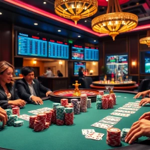 Players enjoying a thrilling game at a luxury casino inspired by MB66.COM.