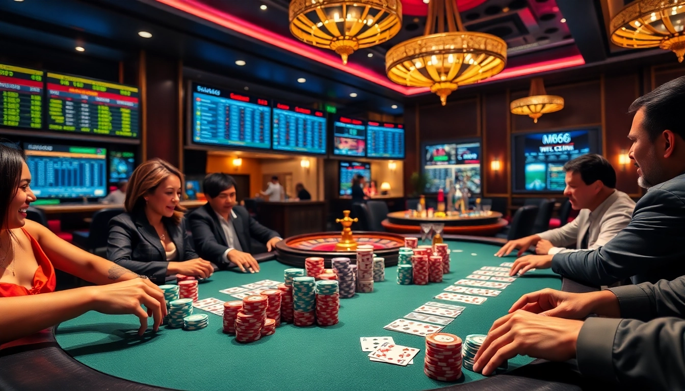 Players enjoying a thrilling game at a luxury casino inspired by MB66.COM.