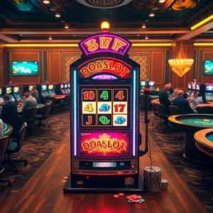 Engaged players enjoying the doaslot slot machine amidst a high-stakes casino atmosphere.