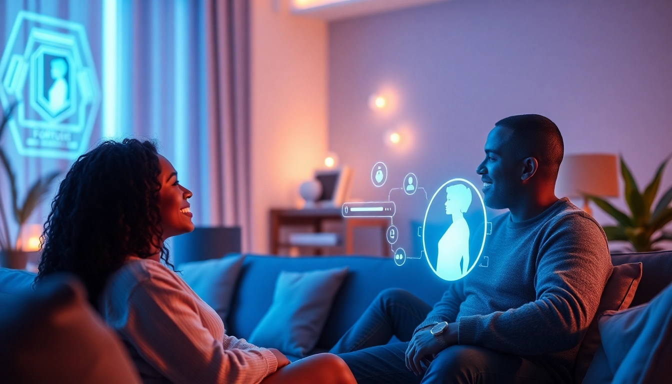 Futuristic interaction with a chatbot showcasing sex AI in a relationship context.