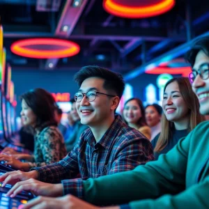 Engaging players enjoying online slots at hoki138, showcasing excitement and modern gaming.