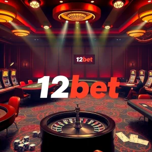 Experience thrilling gameplay at 12bet’s glamorous casino tables with vibrant lights and action.