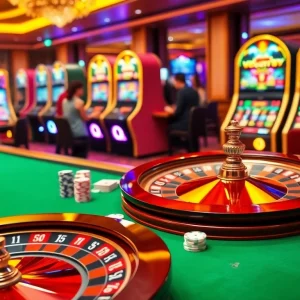 Enjoy the thrilling atmosphere of max88 fun at the vibrant poker table with spinning roulette and colorful chips.