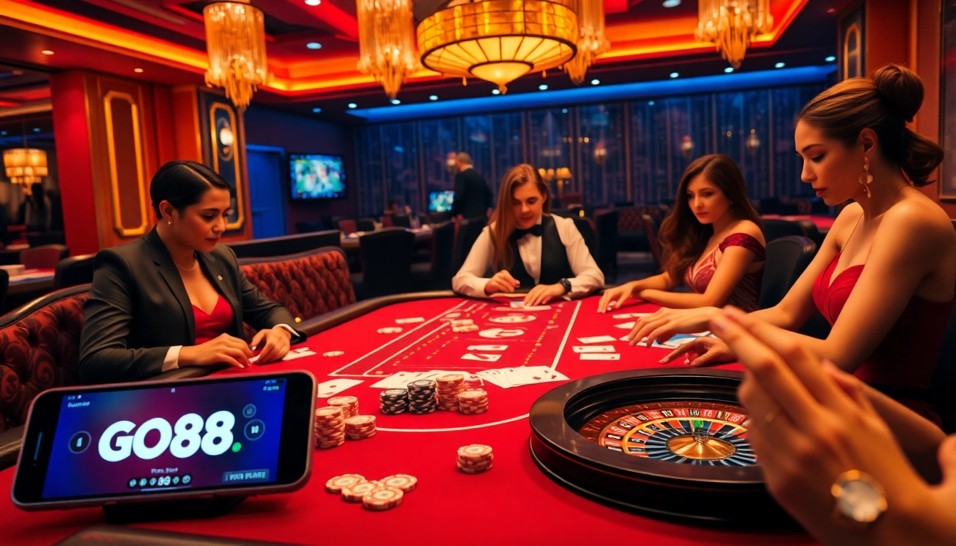 Experience thrilling gameplay at https://go88.fast/ with vibrant excitement at a luxurious casino table.