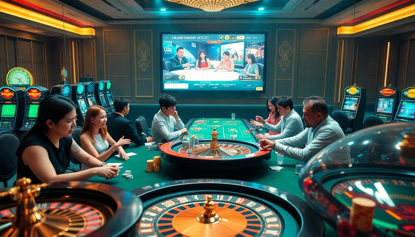 Engaging in thrilling Nhà cái đá gà gameplay amidst a vibrant casino atmosphere with various gaming elements.