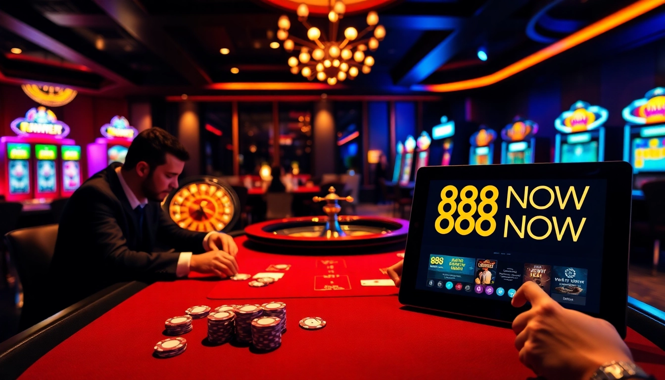 Experience thrilling poker action at 888NOW with professional players and dynamic casino settings.
