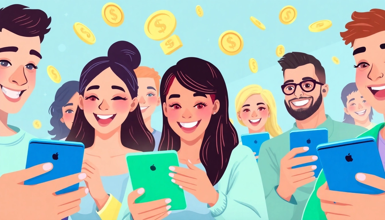 Vibrant scene depicting players engaging with the gamebaidoithuong.com.vc online gaming platform, showcasing excitement and rewards.