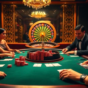 Action-packed poker game scene featuring rikvip branding with vibrant chips and cards.