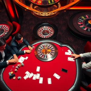 Intense poker gameplay at https://urr88.com/ with vibrant chips and professional atmosphere.