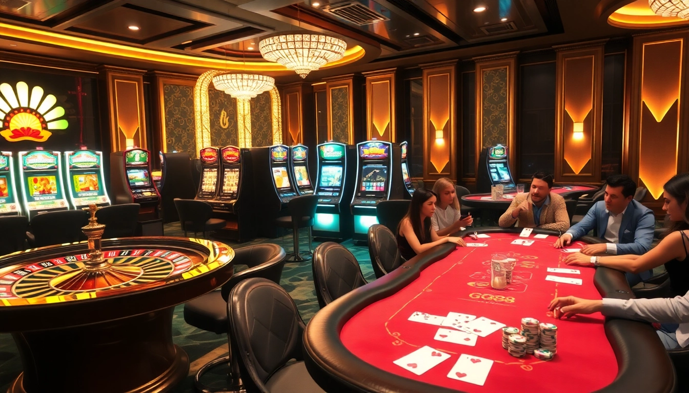 Experience the thrilling gaming atmosphere at GG88 with roulette, slots, and poker.