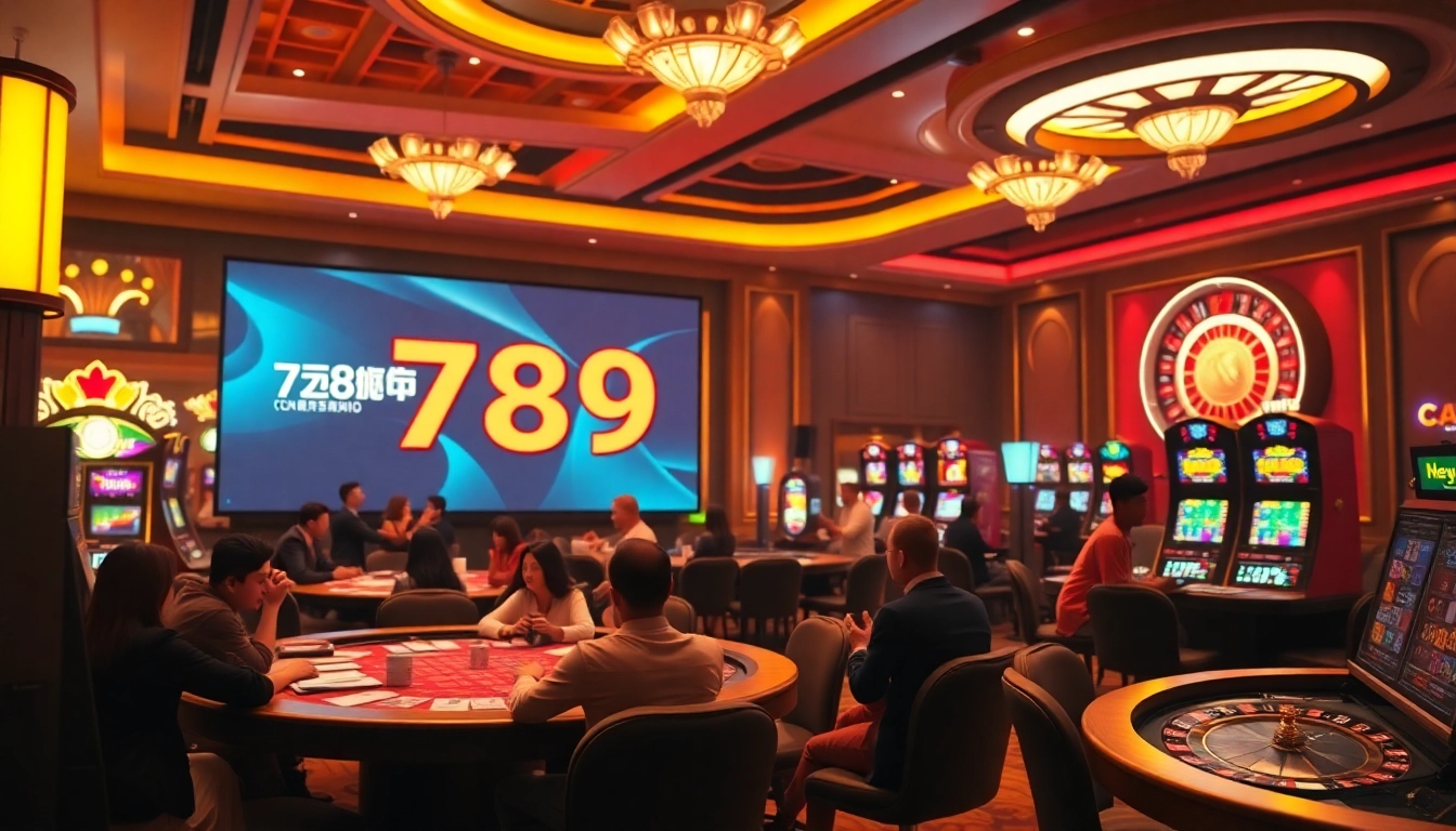 Betting in action at a vibrant casino featuring 789P online gaming interface and tables.