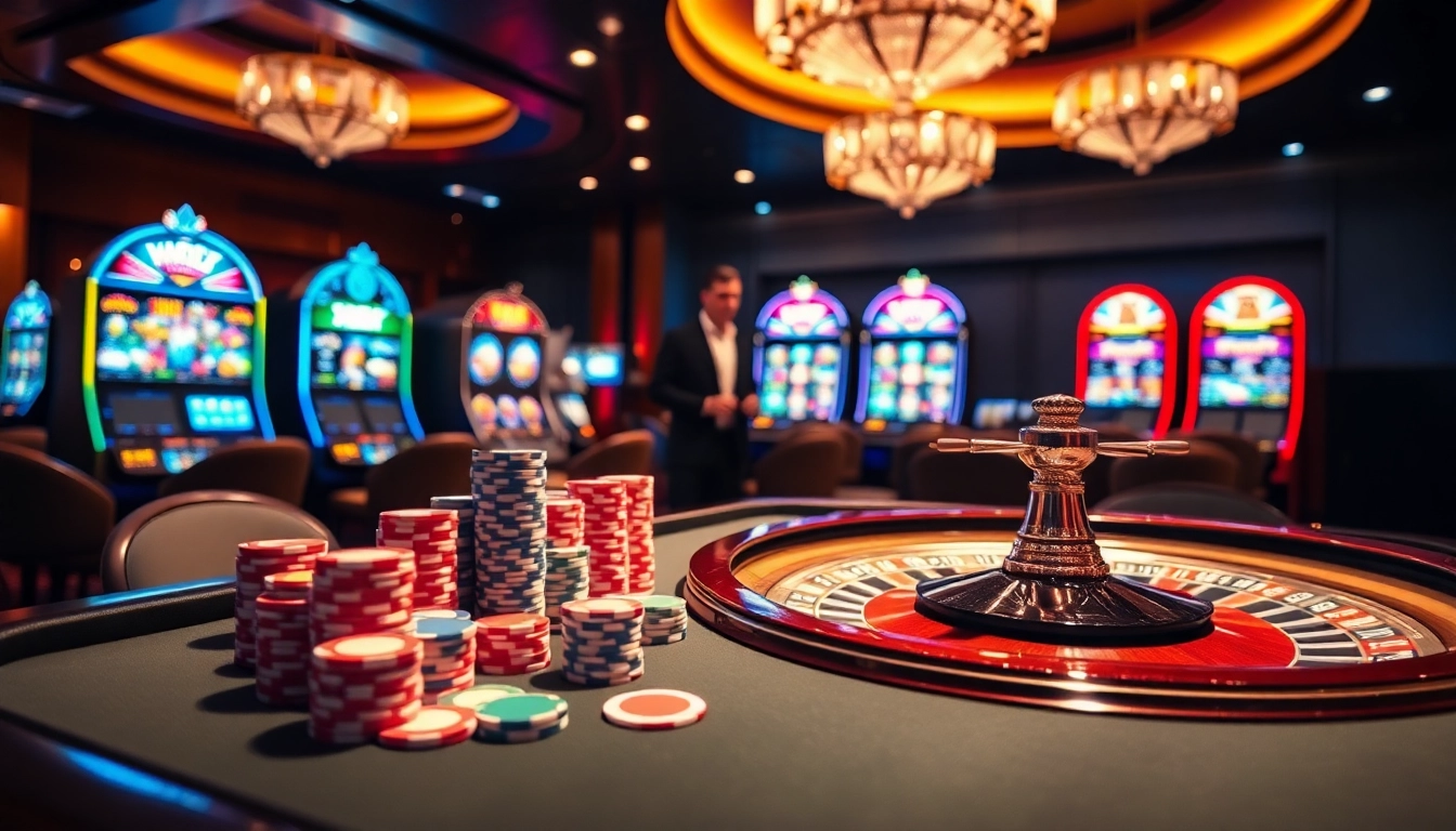 Experience luxury gambling at xin88 with vibrant poker chips and roulette wheel glow.