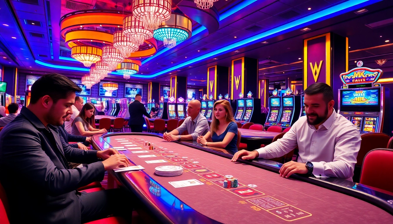 Players enjoying exhilarating MK 8 gaming experience at a luxurious casino, actively placing bets.