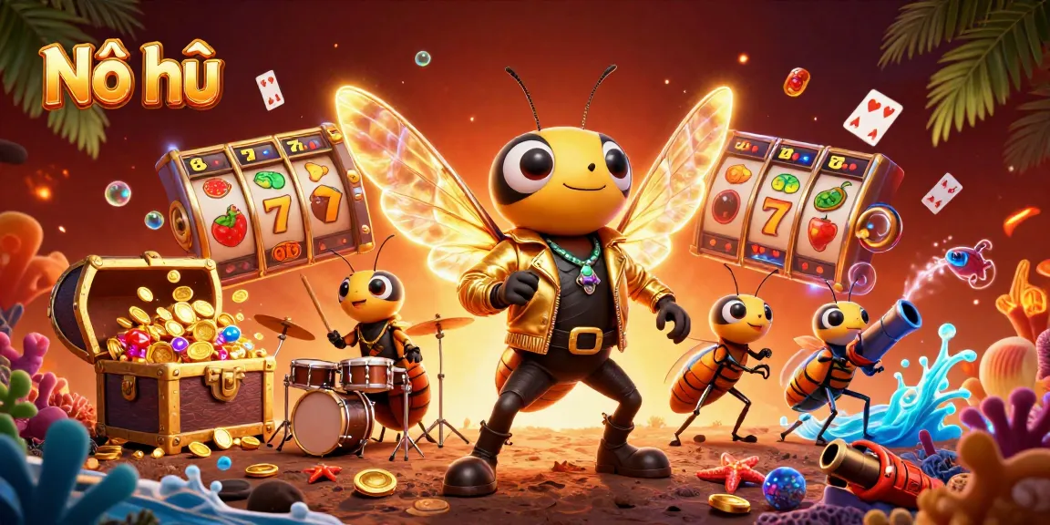 Engage with Nổ hũ in this vibrant 3D casino scene featuring thrilling slot games.